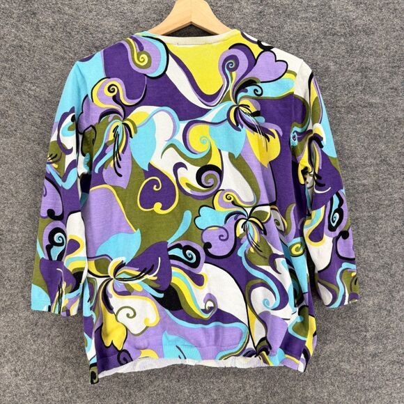 August Silk Cardigan Women XL Purple Geometric Button Up Long Sleeve Casual - Picture 2 of 6